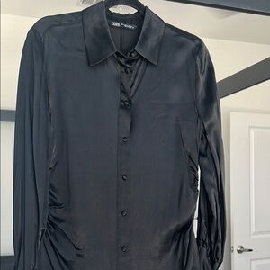 Zara Black Casual Button Down Shirt with Silky Finish